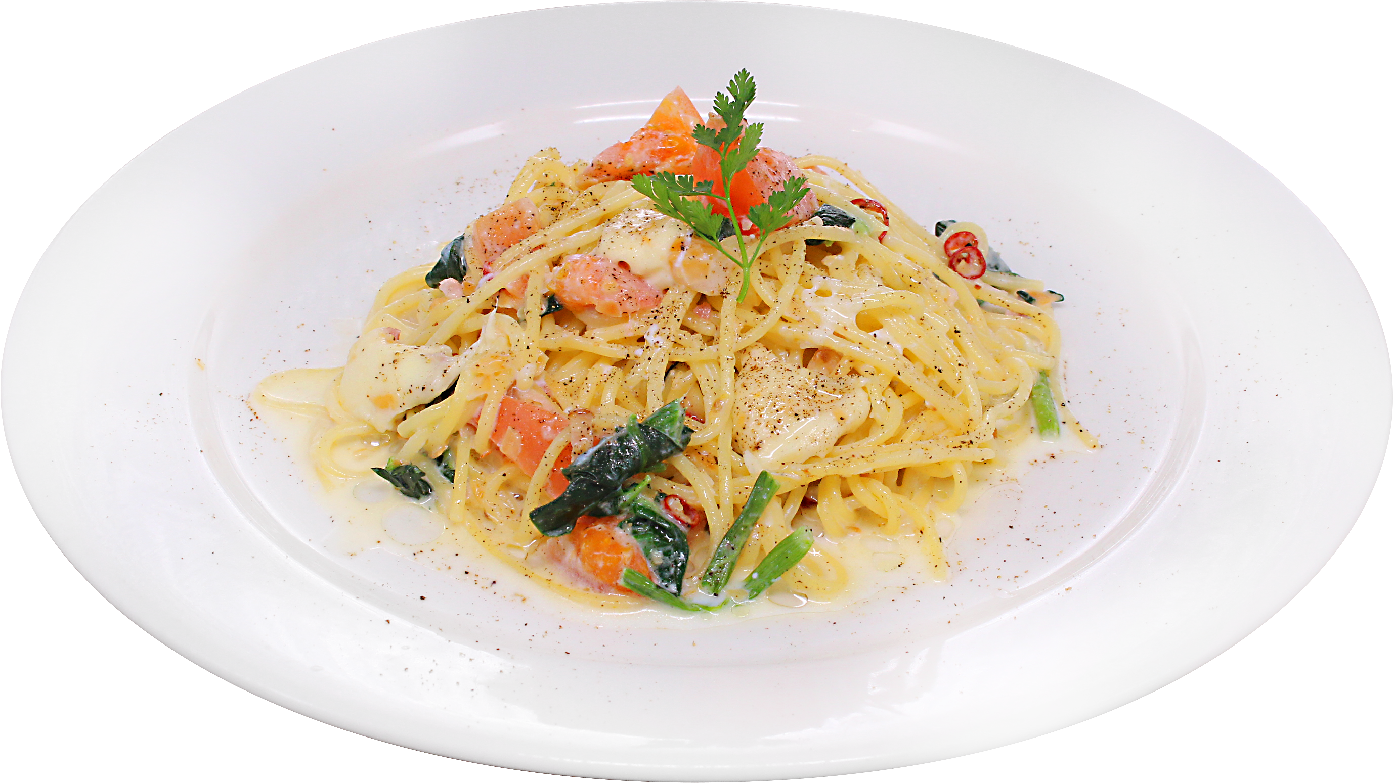 道産モッツァレラとトマトのアーモンド入りクリームパスタ